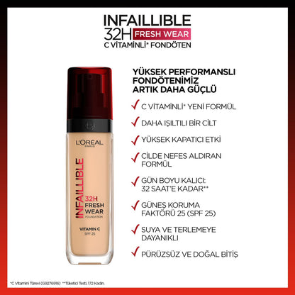 Loreal Paris Infaillible 32H Fresh Wear C Vitaminli Fondöten - 125 Natural Beige