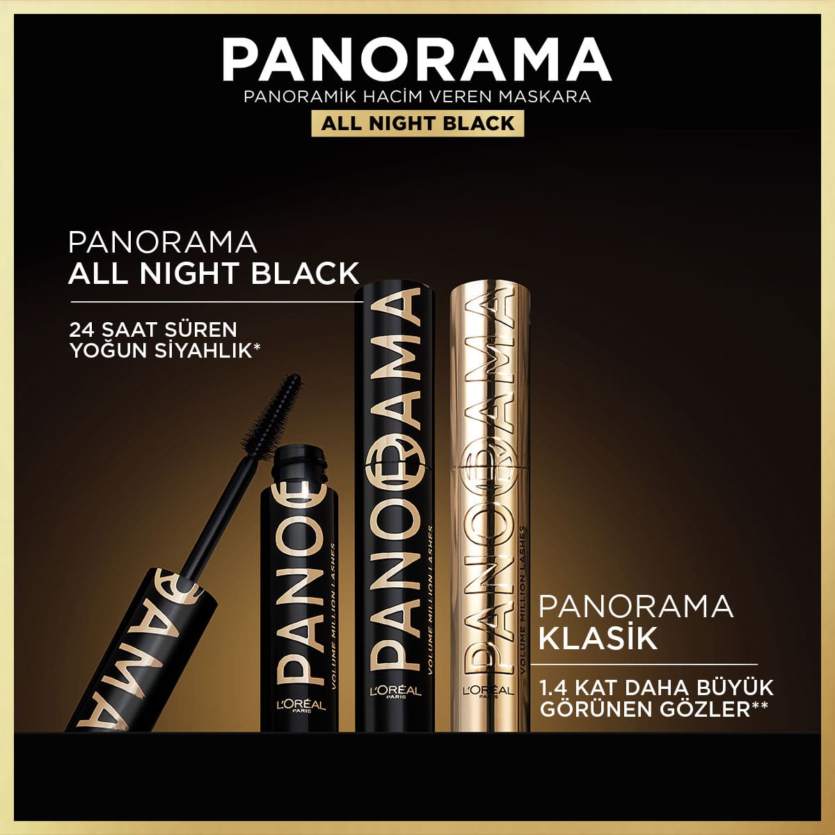 Loreal Paris Panorama Hacim Veren Maskara All Night Black - Siyah