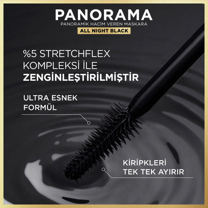 Loreal Paris Panorama Hacim Veren Maskara All Night Black - Siyah