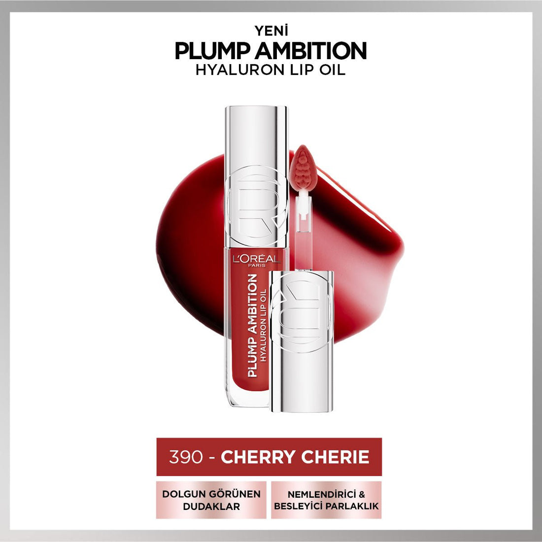 Loreal Paris Plump Ambition Hyaluron Lip Oil Besleyici ve Nemlendirici Dudak Parlatıcısı - 390 Cherry Cherie