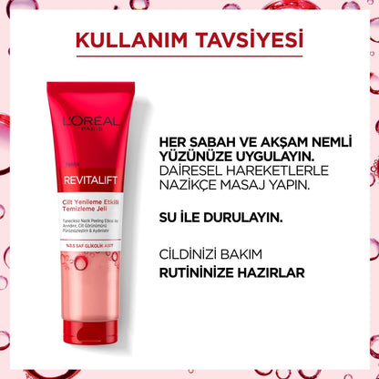 Loreal Paris Revitalift Cilt Yenileme Etkili Temizleme Jeli 150ML - Glikolik Asit