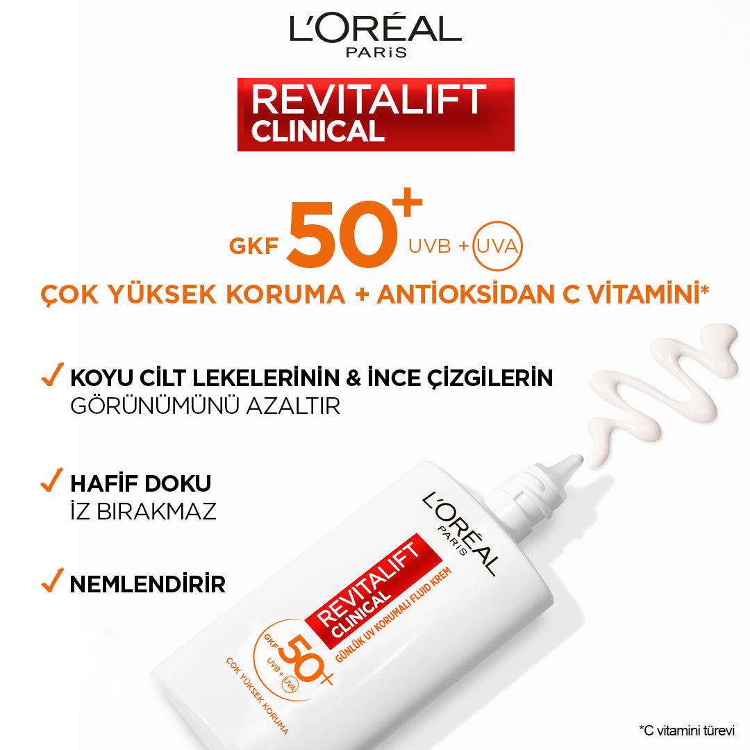 Loreal Paris Revitalift Clinical SPF 50+ Günlük Yüksek UV Korumalı Yüz Güneş Kremi 50ml