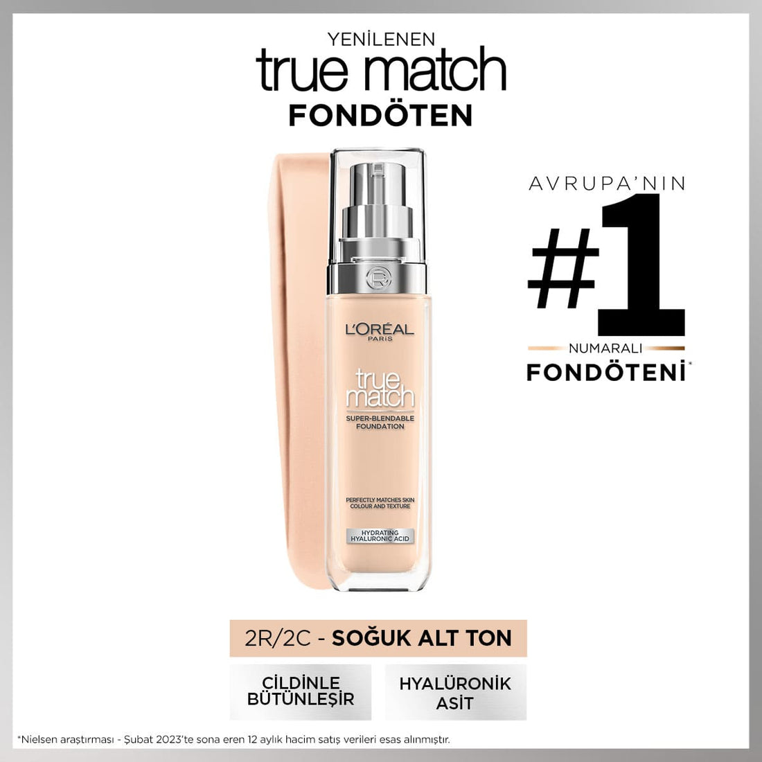 Loreal Paris True Match Bakım Yapan Fondöten - 2C Soğuk Alt Ton