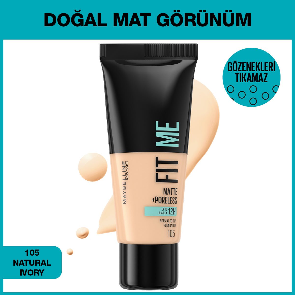 Maybelline New York Fit Me Matte+Poreless Fondöten - 105 Natural Ivory