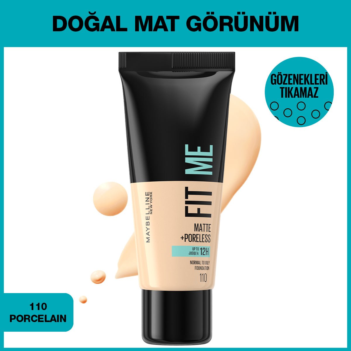 Maybelline New York Fit Me Matte+Poreless Fondöten - 110 Porcelain