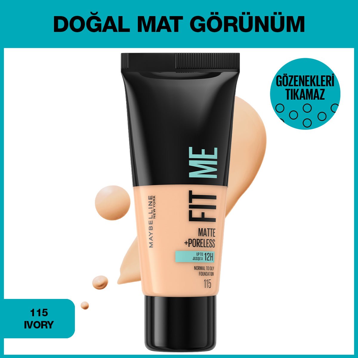 Maybelline New York Fit Me Matte+Poreless Fondöten - 115 Ivory