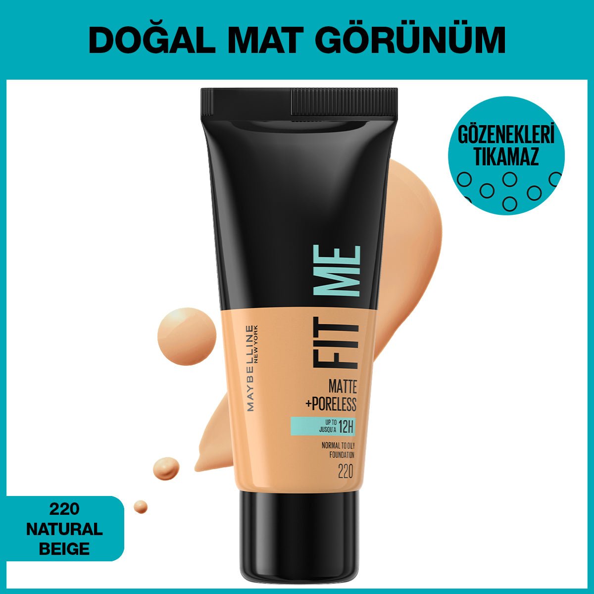 Maybelline New York Fit Me Matte+Poreless Fondöten - 220 Natural Beige
