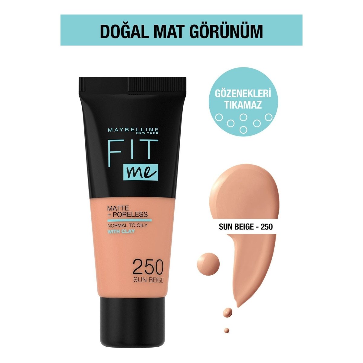 Maybelline New York Fit Me Matte+Poreless Fondöten - 250 Sun Beige