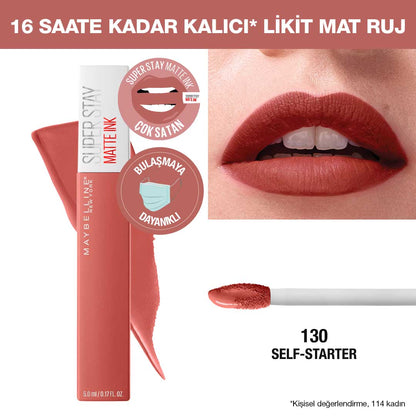 Maybelline New York Super Stay Matte Ink Likit Mat Ruj - 130 Self-Starter - Nude/Kahve