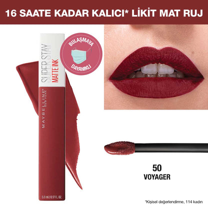 Maybelline New York Super Stay Matte Ink Likit Mat Ruj - 50 Voyager - Bordo