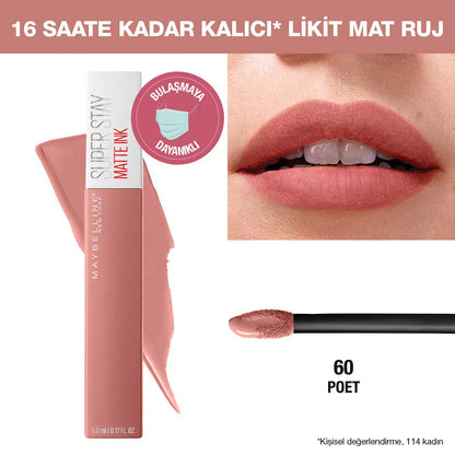 Maybelline New York Super Stay Matte Ink Likit Mat Ruj - 60 Poet - Nude