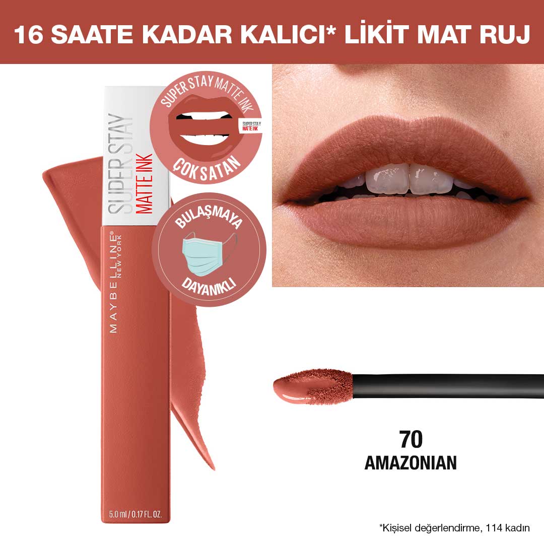 Maybelline New York Super Stay Matte Ink Likit Mat Ruj - 70 Amazonian - Kahverengi