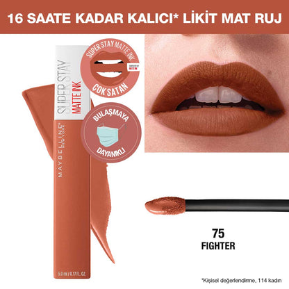 Maybelline New York Super Stay Matte Ink Likit Mat Ruj - 75 Fighter - Kahverengi