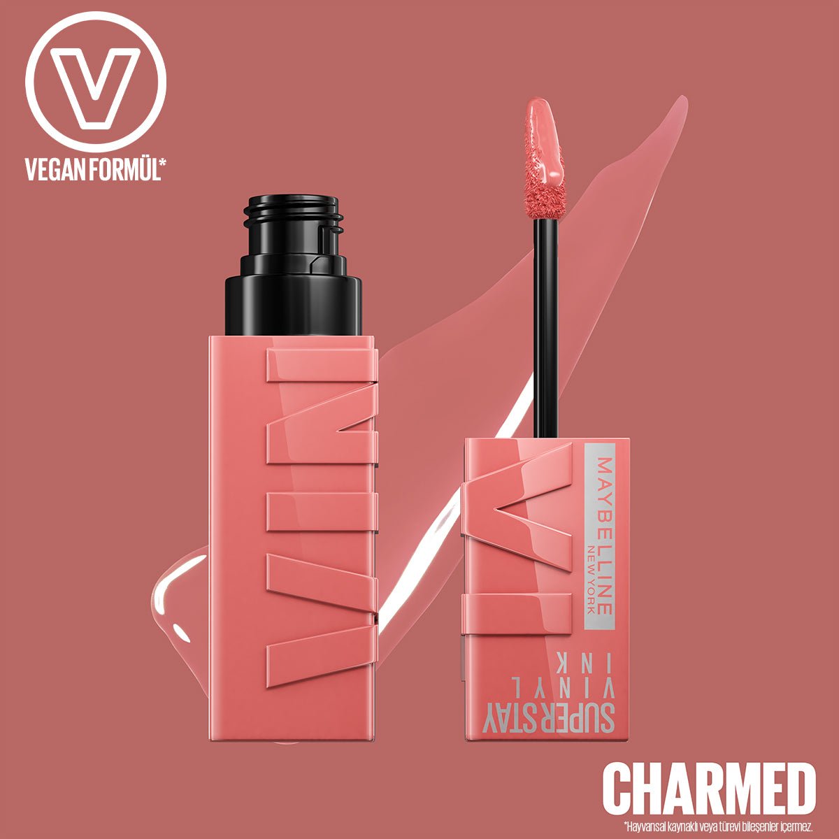Maybelline New York Super Stay Vinyl Ink Uzun Süre Kalıcı Likit Parlak Ruj 100 Charmed