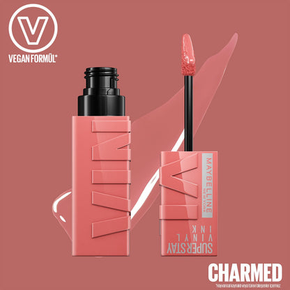 Maybelline New York Super Stay Vinyl Ink Uzun Süre Kalıcı Likit Parlak Ruj 100 Charmed
