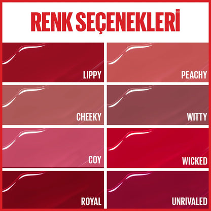 Maybelline New York Super Stay Vinyl Ink Uzun Süre Kalıcı Likit Parlak Ruj 50 Wicked