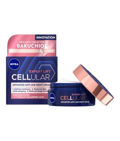 Nivea Cellular Expert Lift Pure Bakuchiol + HA Anti-Age Night Face Cream 50ml / 1.7 fl oz - 2 Pack