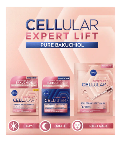 Nivea Cellular Expert Lift Pure Bakuchiol + HA Anti-Age Night Face Cream 50ml / 1.7 fl oz - 2 Pack