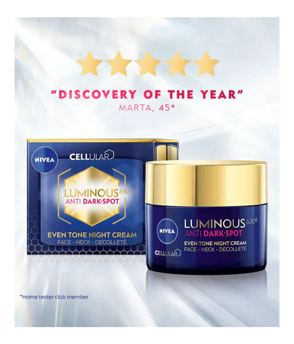 Nivea Luminous 630 Anti Dark Spot Night Cream  50ml / 1.7 fl oz - 2 Pack