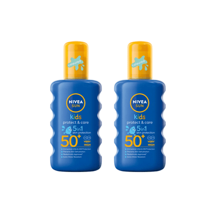 Nivea Sun Kids Protect &amp; Care Coloured Sun Cream Spray SPF50+ 200ml / 6.8 fl.oz - 2 Pack