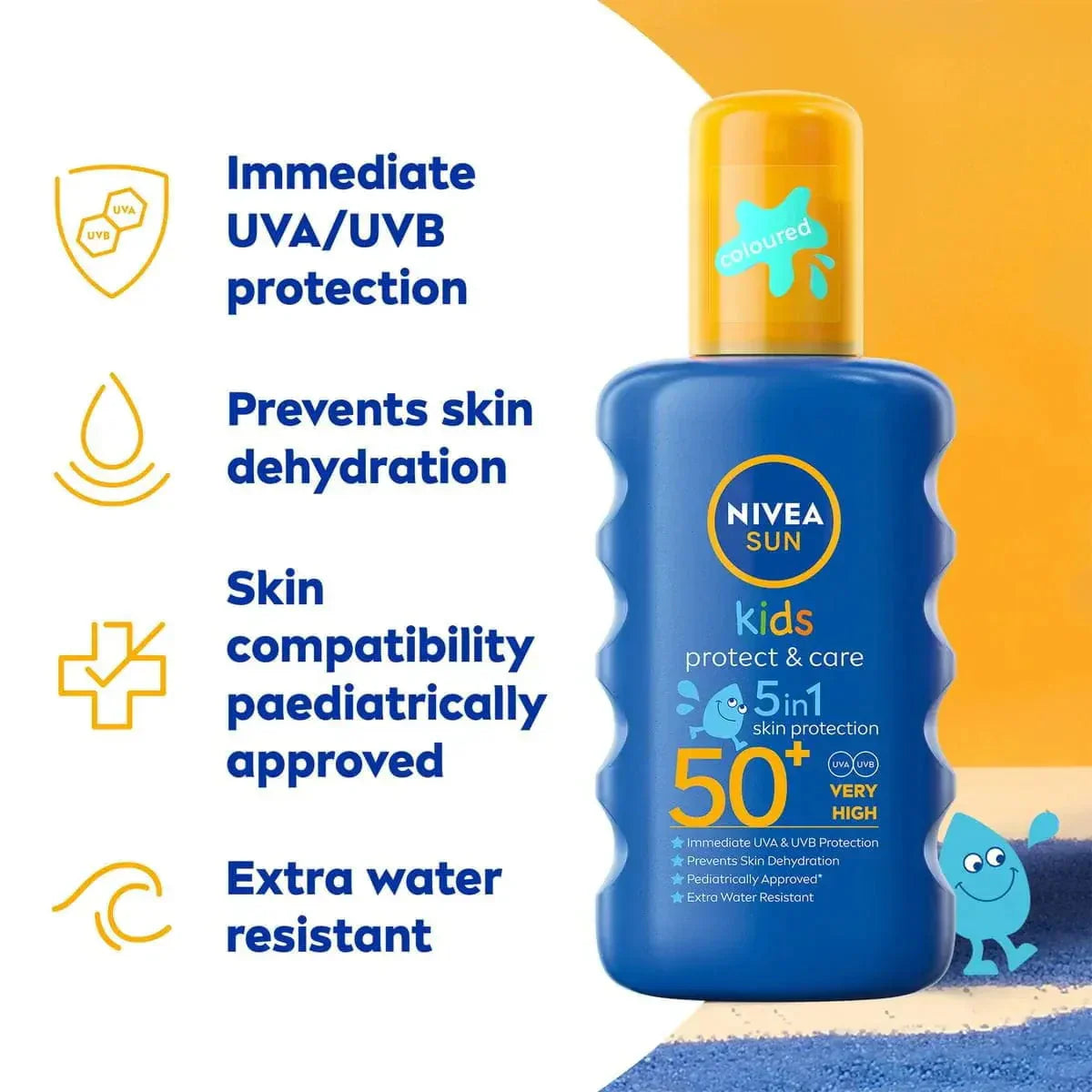 Nivea Sun Kids Protect &amp; Care Coloured Sun Cream Spray SPF50+ 200ml / 6.8 fl.oz - 3 Pack