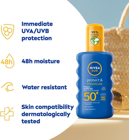 Nivea Sun Protect &amp; Moisture Sun Cream Spray SPF50+ 200ml / 6.8 fl.oz - 2 Pack