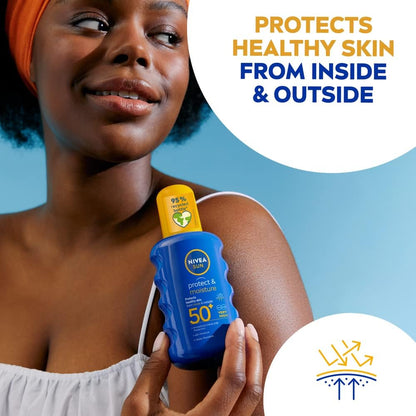 Nivea Sun Protect &amp; Moisture Sun Cream Spray SPF50+ 200ml / 6.8 fl.oz - 3 Pack