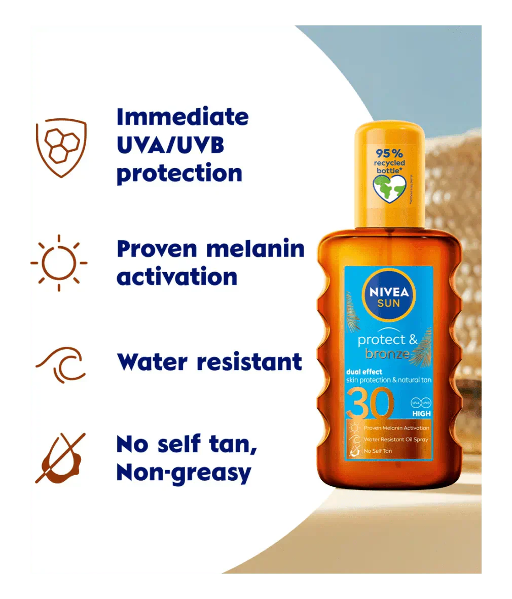 Nivea Sun Tan Activating Oil SPF30 Protect&amp;Bronze 200ml / 6.8 fl.oz - 2 Pack