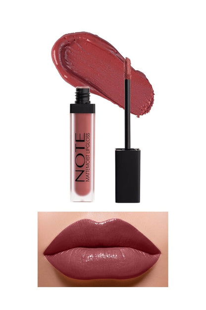 Note Cosmetics Mattemoist Lipgloss Semi Matte Satin Finish Liquid Lipstick-404 Jolly
