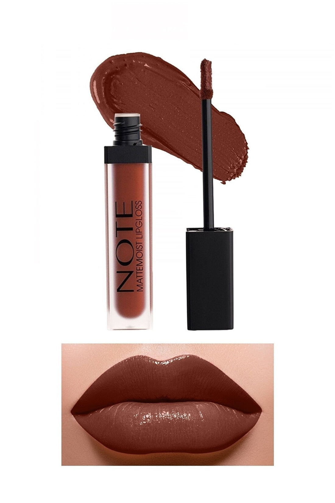 Note Cosmetics Mattemoist Lipgloss Semi Matte Satin Finish Liquid Lipstick-416 Clover Brown