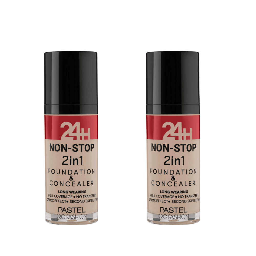 Pastel 24H Non-Stop 2in1 Foundation &amp; Concealer - 602 Light Porcelain 2 Pack