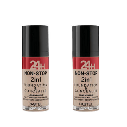 Pastel 24H Non-Stop 2in1 Foundation &amp; Concealer - 602 Light Porcelain 2 Pack