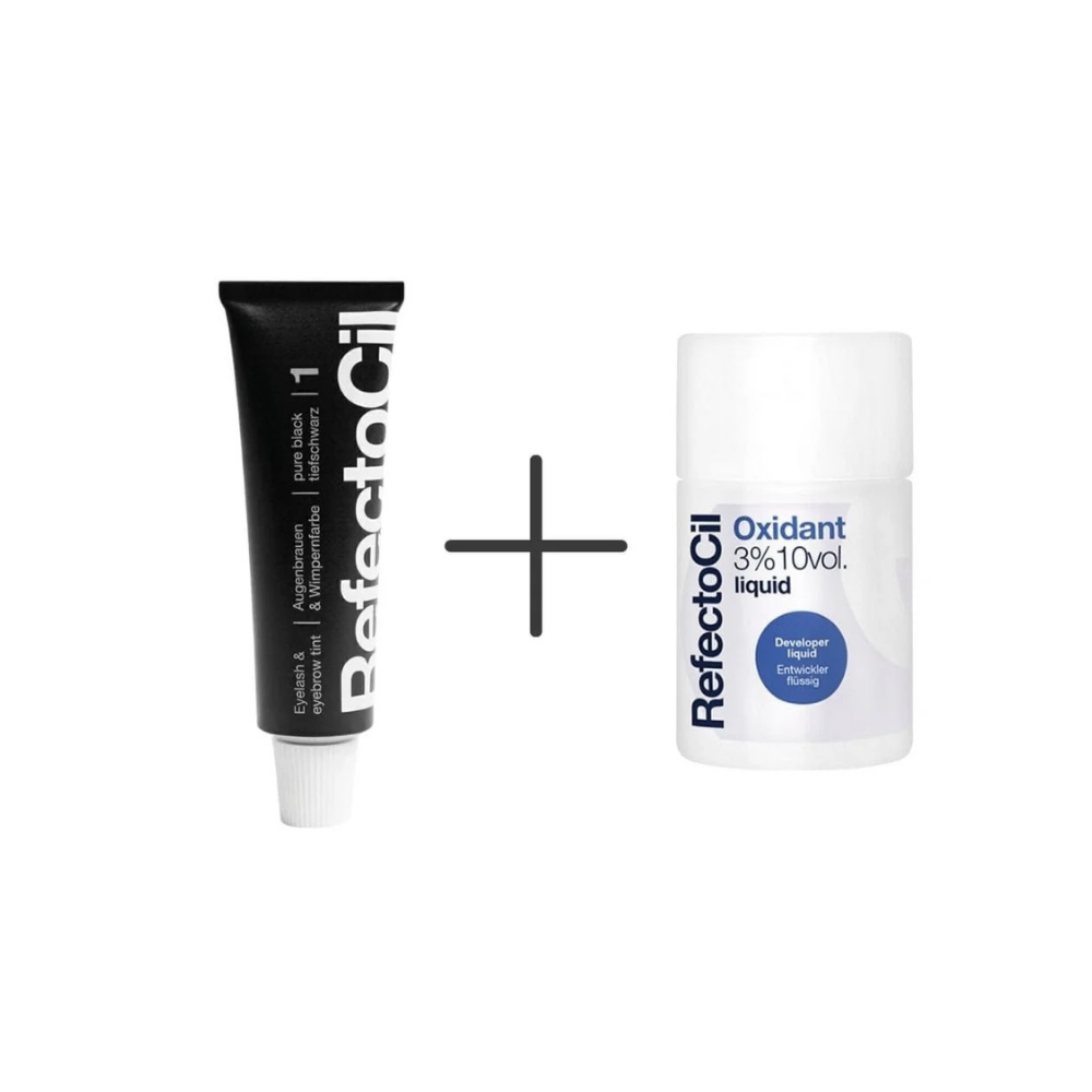 RefectoCil Eyebrow and Eyelash Dye No:1 Black 15 ml +RefectoCil 3% 10 vol. Cream Oxidant 100 ml